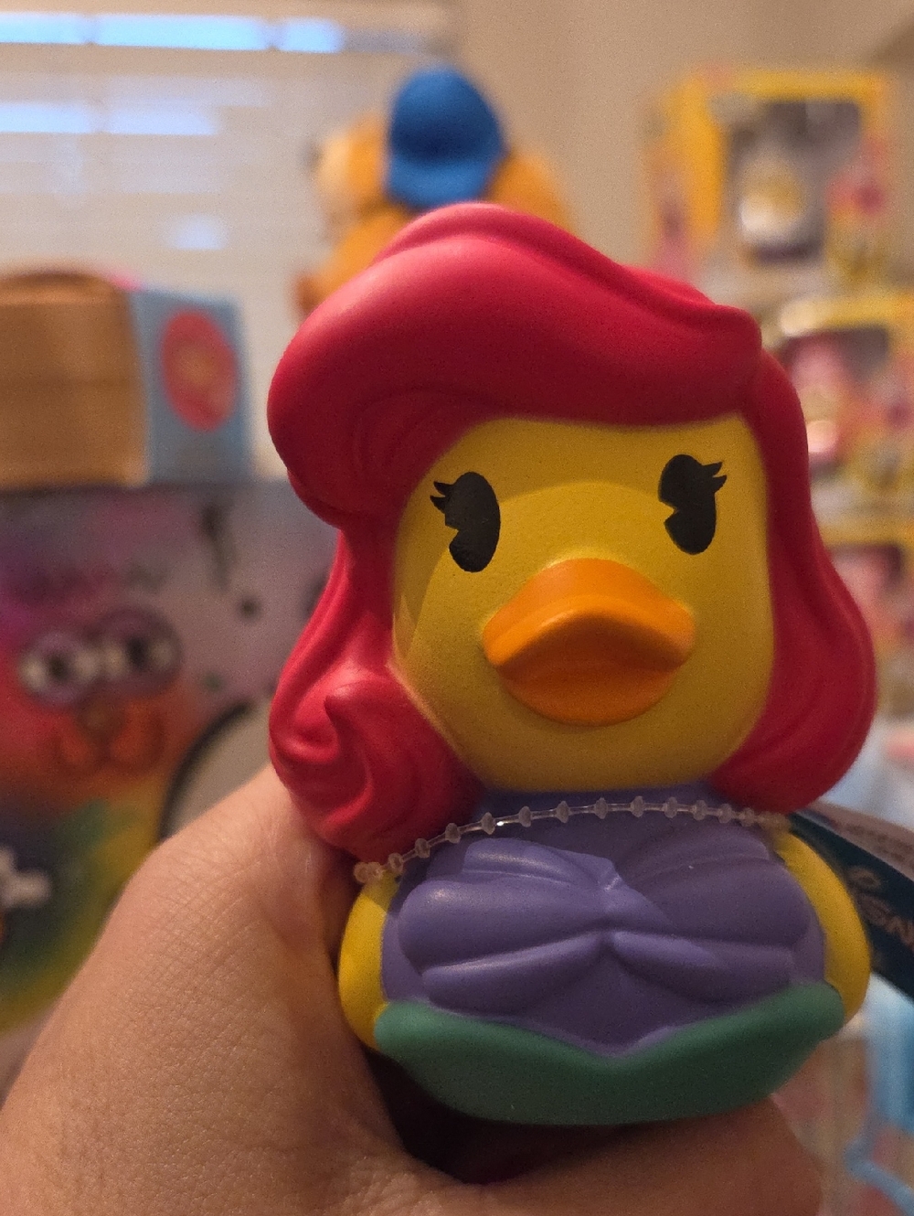 Yellow Mermaid Duck Bath Toy with Pink Hair